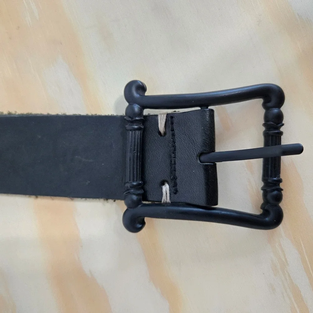 Sugarcrane Genuine Leather Belt Black Metal Buckle Decorative Stitching Mens L